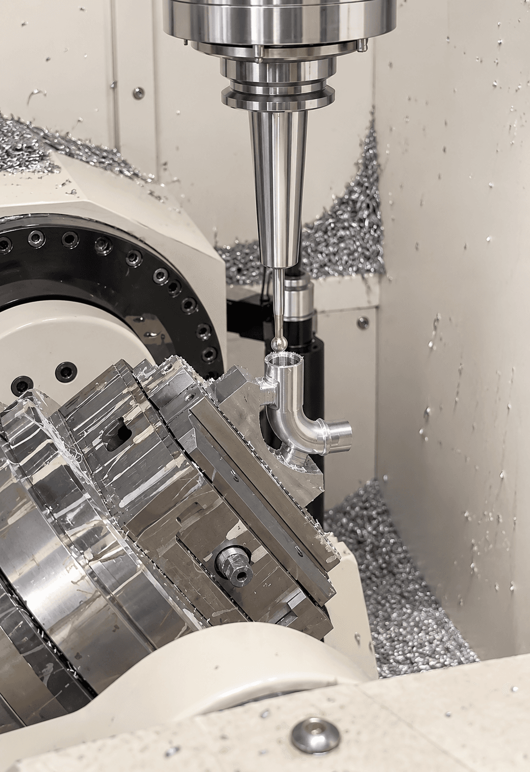 Angled multi-side machining setup for a complex component