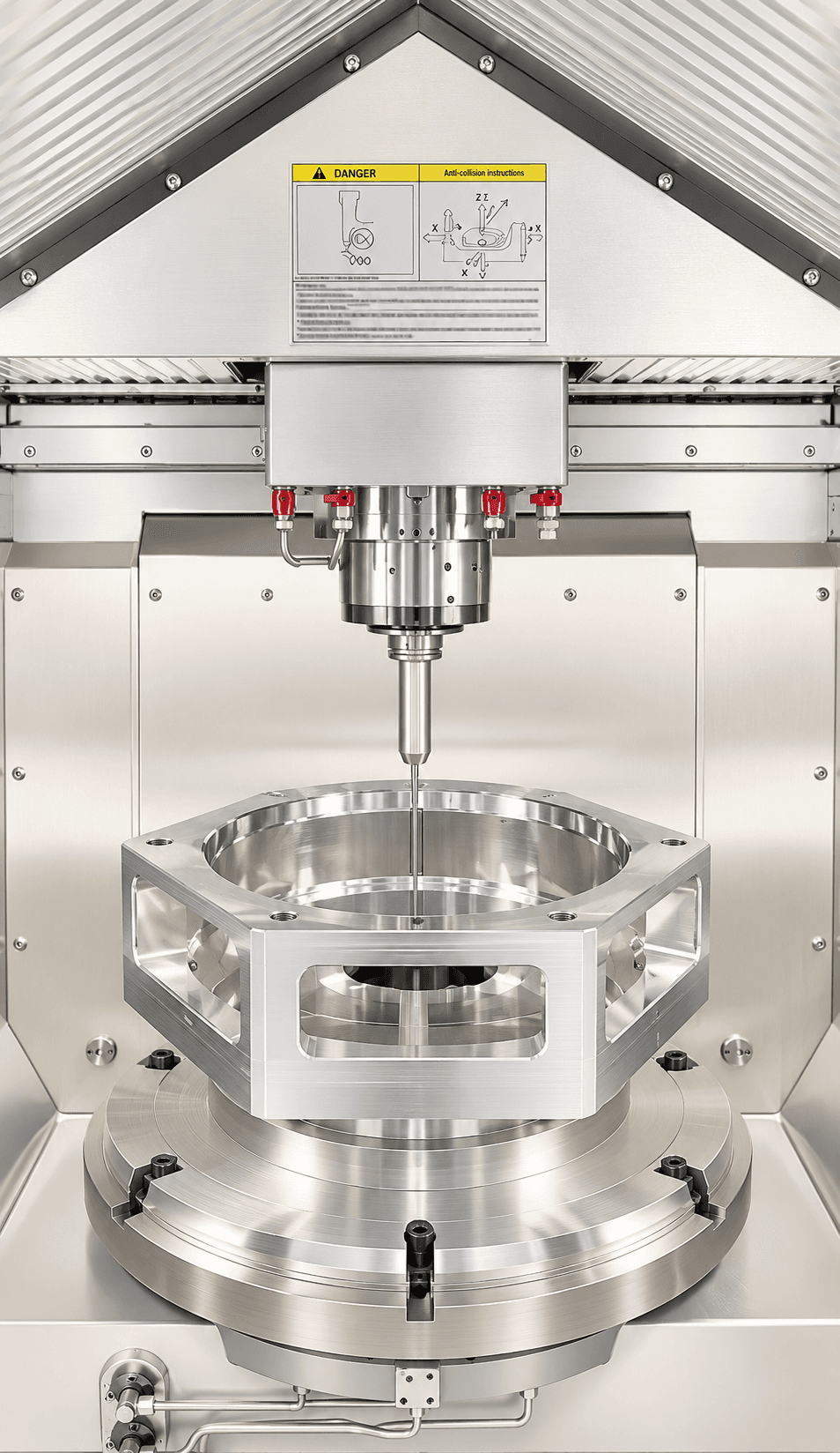 Complex machined component during CNC machining