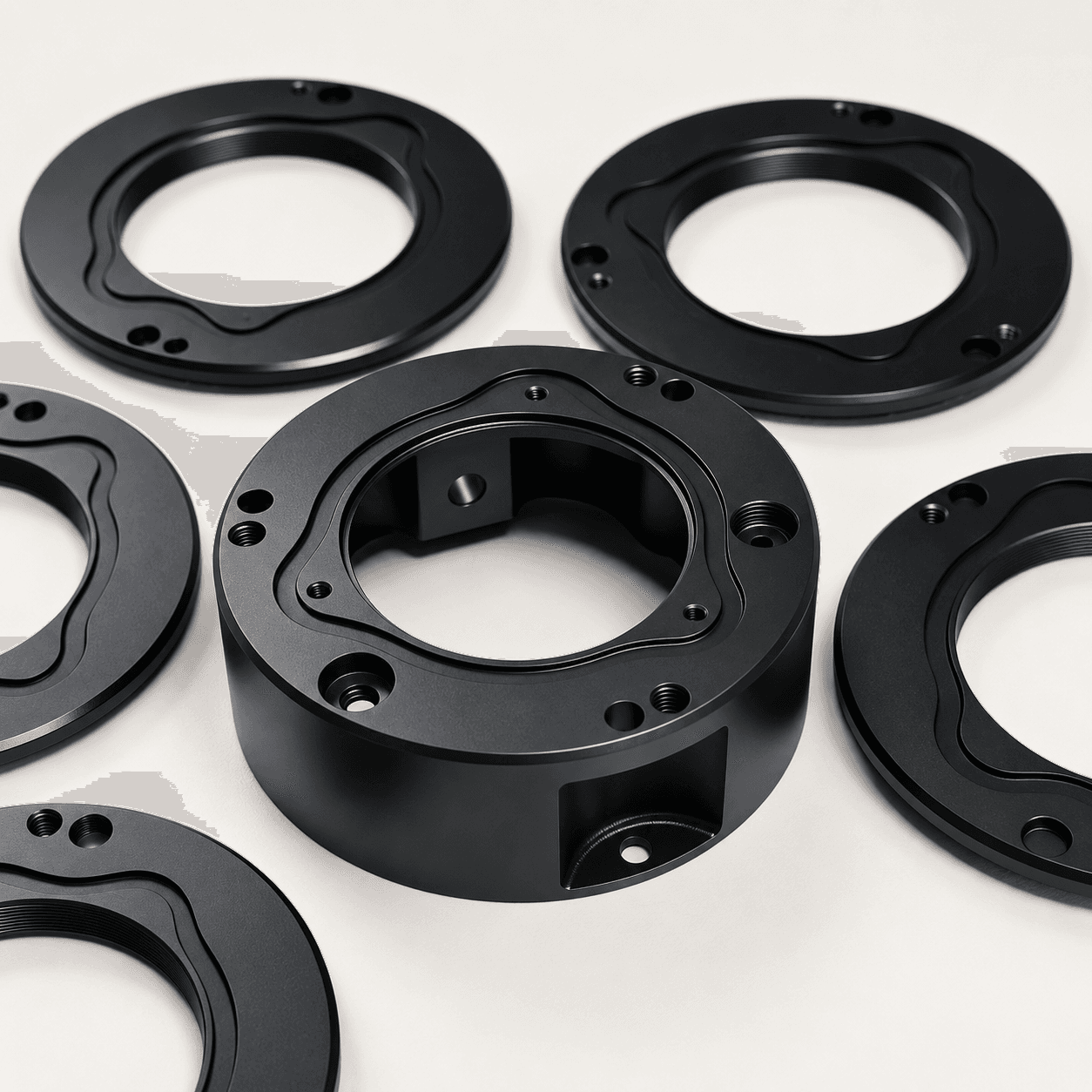 Black surface-finished machined metal components